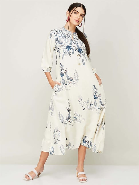 Colour Me by Melange Off-White Printed A-Line Dress Price in India