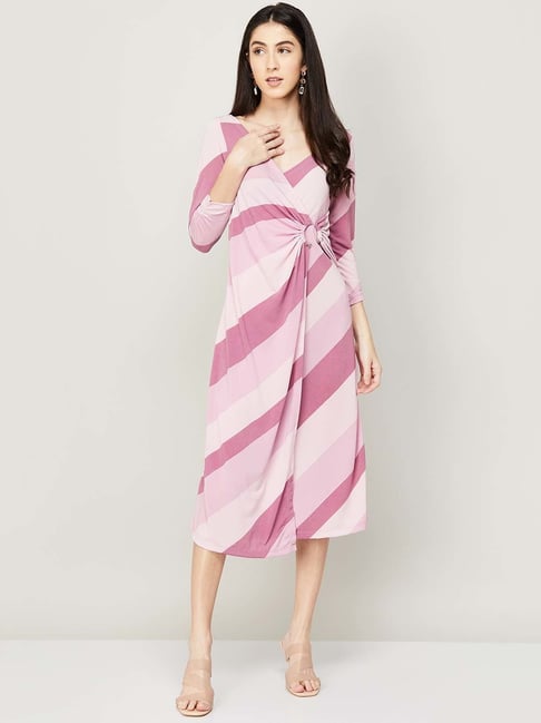 Code by Lifestyle Pink Striped A-Line Dress Price in India