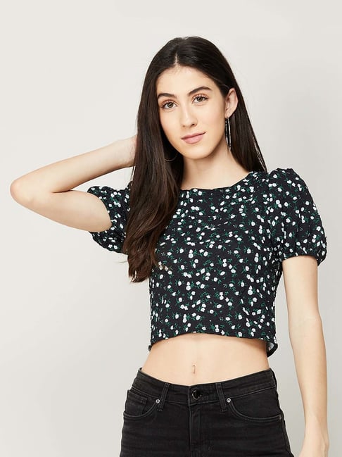 Harpa Women Black Solid Crop Top