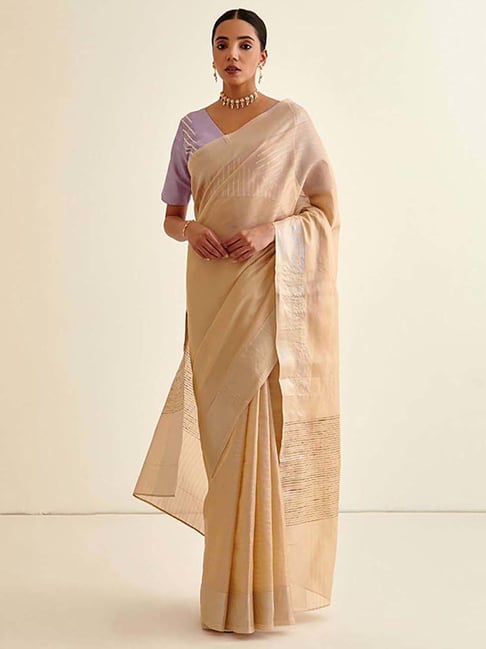 Abhishti Golden Cotton Silk Woven Saree With Unstiched Blouse Price in India