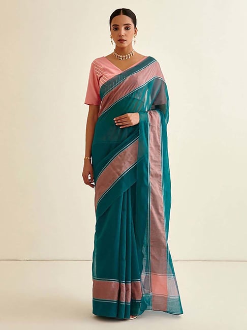 Abhishti Turquoise Woven Saree With Unstiched Blouse Price in India