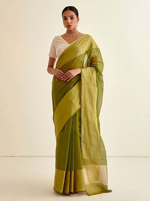 Abhishti Green Woven Saree With Unstiched Blouse Price in India