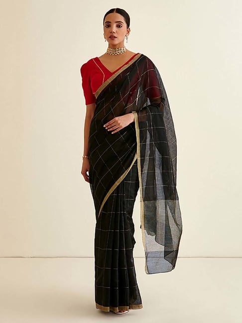 Abhishti Black Woven Saree With Unstiched Blouse Price in India