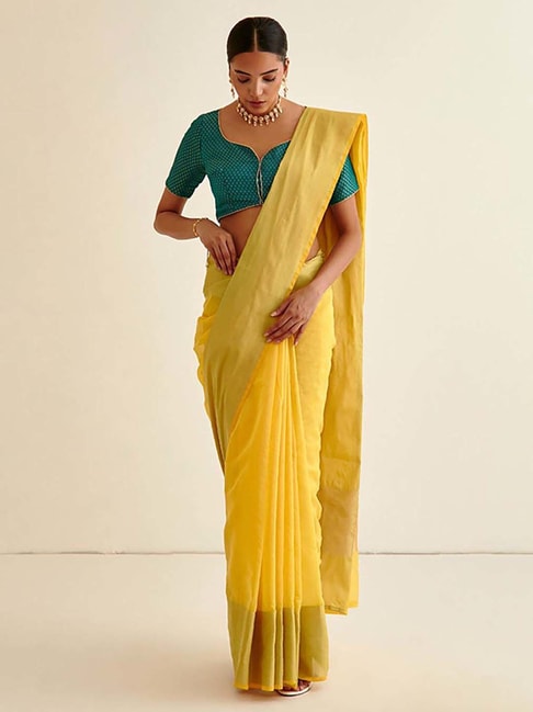 Mulberry Silk Red And Yellow Saree, Yellow Saree Combination Blouse