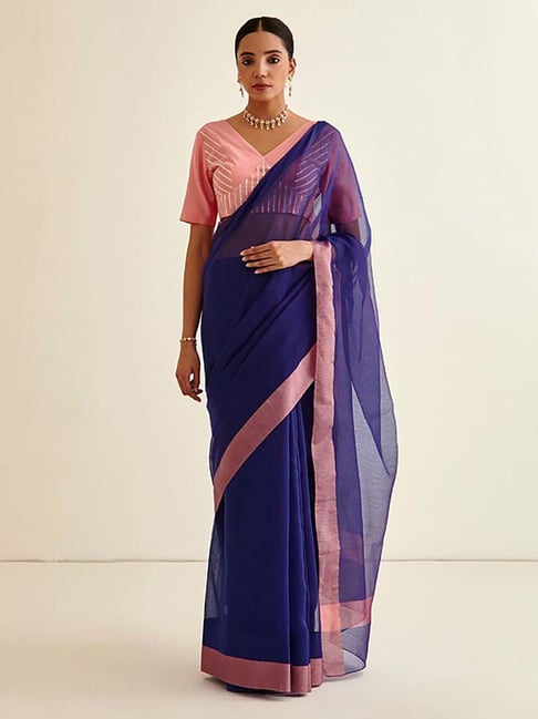 Abhishti Blue Saree With Unstiched Blouse Price in India