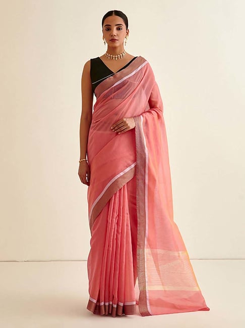 Abhishti Peach Cotton Silk Saree With Unstiched Blouse Price in India