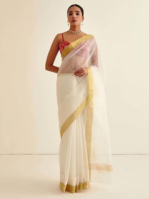 Abhishti White Saree With Unstiched Blouse Price in India