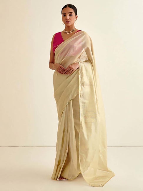 Abhishti Golden Saree With Unstiched Blouse Price in India