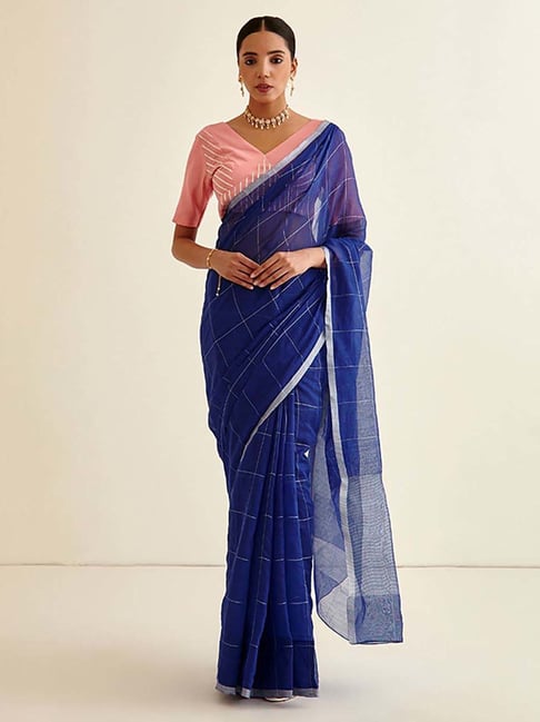 Abhishti Blue Woven Saree With Unstiched Blouse Price in India