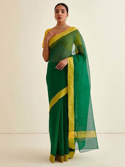 Abhishti Green Woven Saree With Unstiched Blouse Price in India