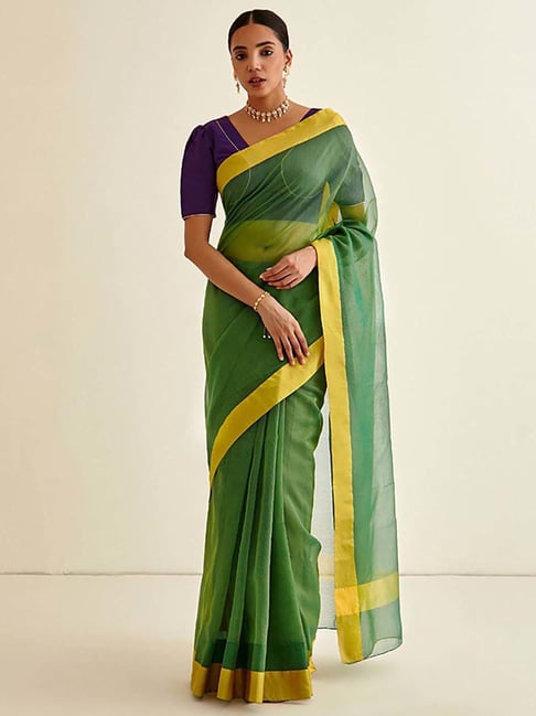 Abhishti Green Saree With Unstiched Blouse Price in India