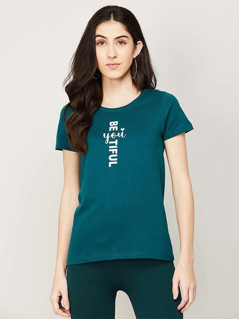 Fame Forever by Lifestyle Teal Blue Cotton Printed Top Price in India