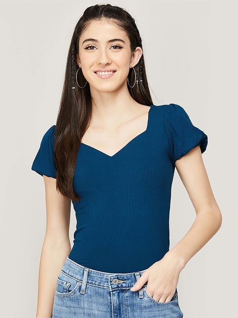 Ginger by Lifestyle Teal Blue Regular Fit Top Price in India