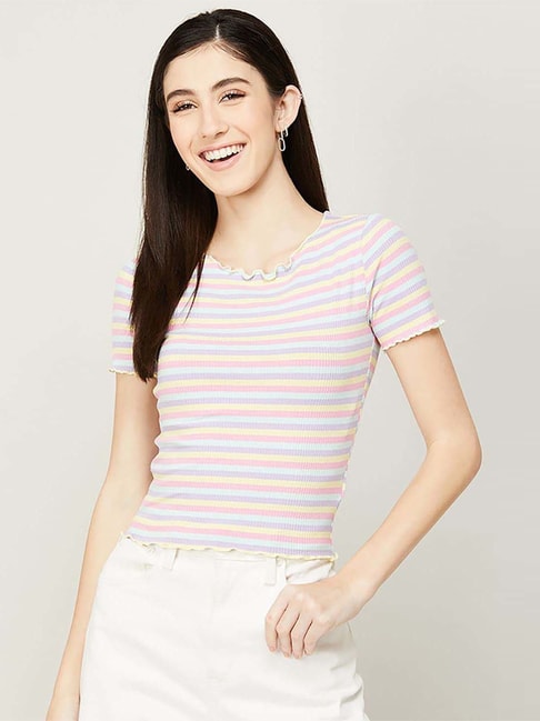 Ginger by Lifestyle Multicolored Striped Top Price in India