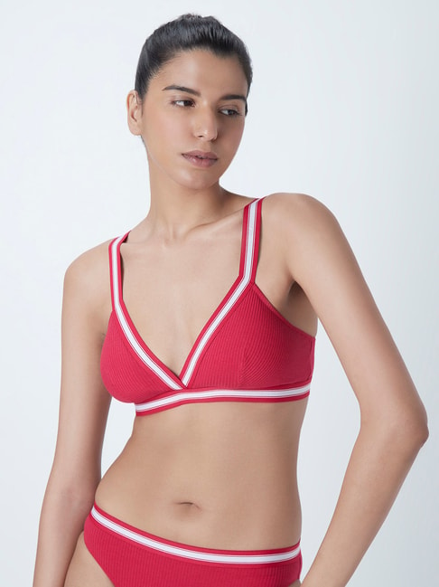 Superstar by Westside Red Ribbed Padded Plunge Bra Price in India