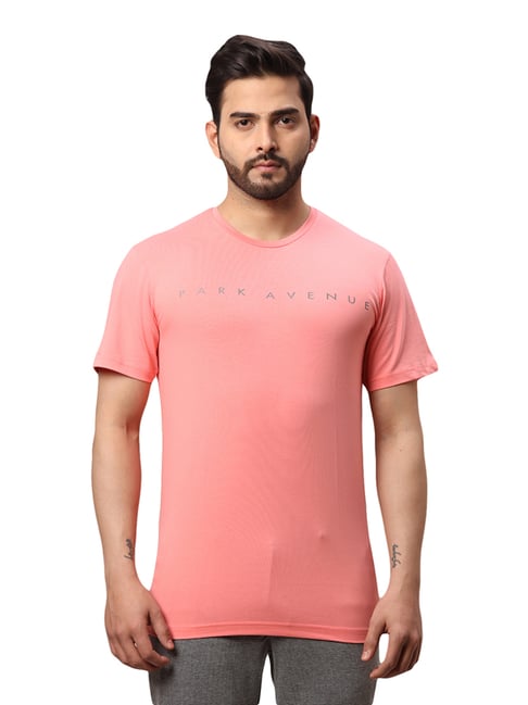 Park Avenue Pink Slim Fit Printed T-Shirt