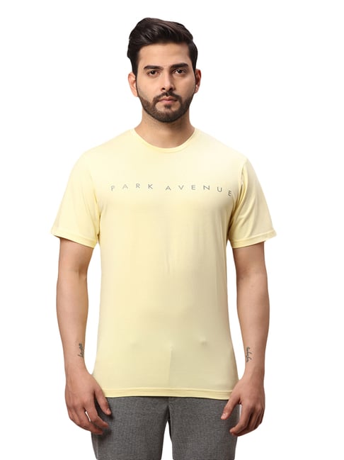 Park Avenue Yellow Slim Fit Printed T-Shirt