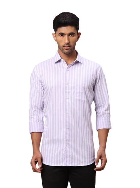 Park Avenue Purple Cotton Slim Fit Striped Shirt