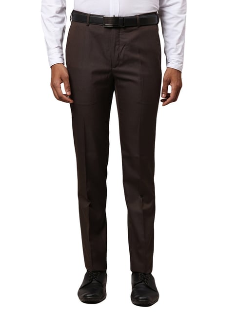 Buy Raymond Slim Fit Checkered Navy Blue Formal Trouser online