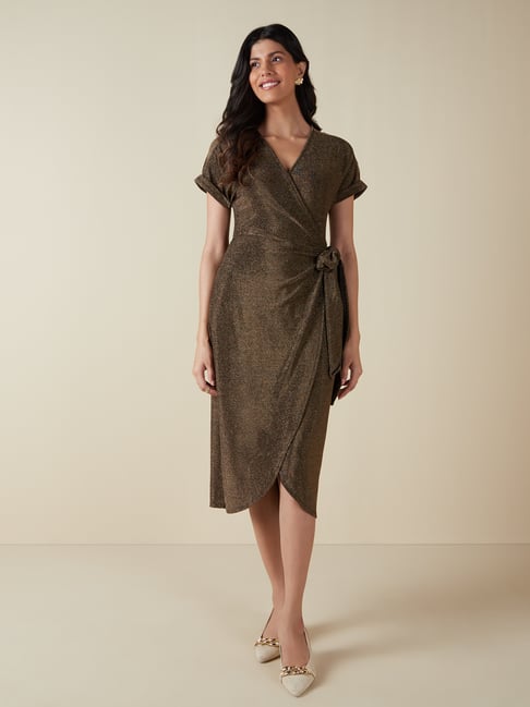 LOV by Westside Gold Shimmer Overlap Dress