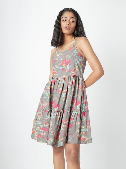 Bombay Paisley by Westside Grey Floral Printed Tiered Dress Price in India