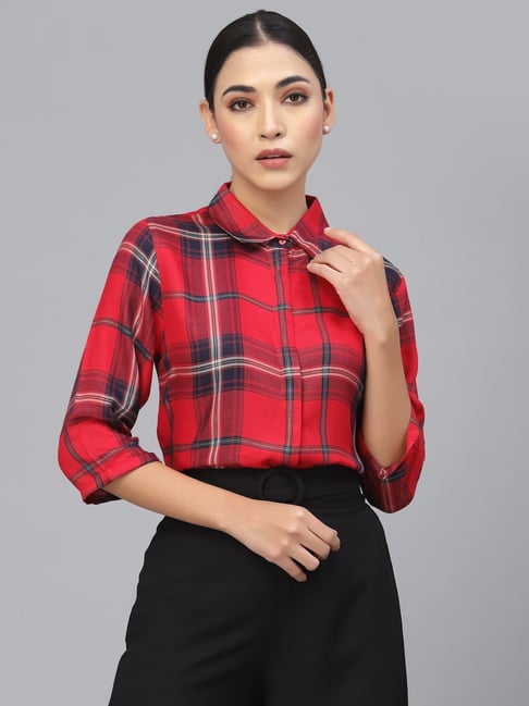 Buy Style Quotient Red Check Formal Shirt for Women's Online