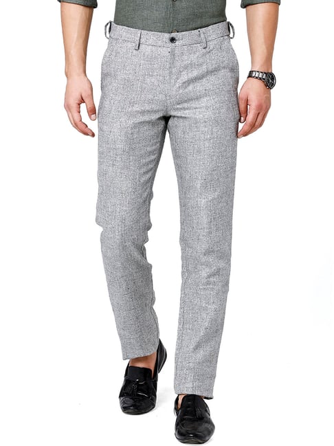 Buy Louis Philippe Blue Cotton Slim Fit Self Pattern Trousers for Mens  Online  Tata CLiQ