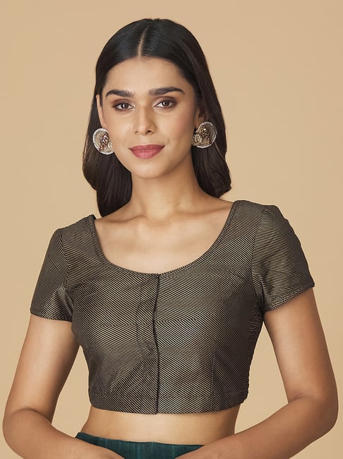 Fabindia Black & Golden Cotton Striped Blouse