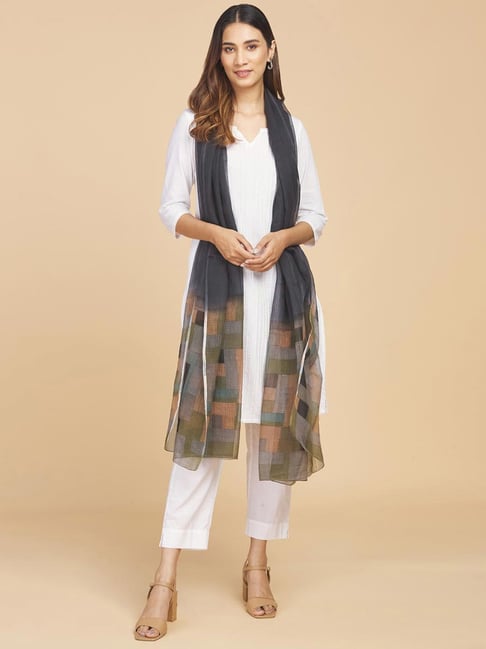 Fabindia Black Cotton Plain Dupatta