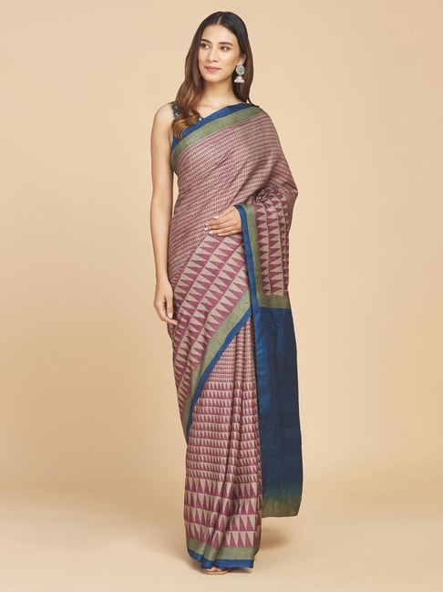 Fabindia Grey Silk Printed Saree Without Blouse Price in India
