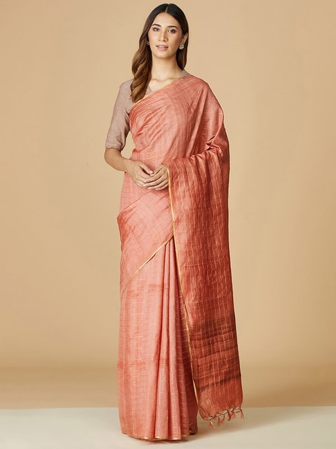 Fabindia Coral Silk Woven Saree Without Blouse Price in India