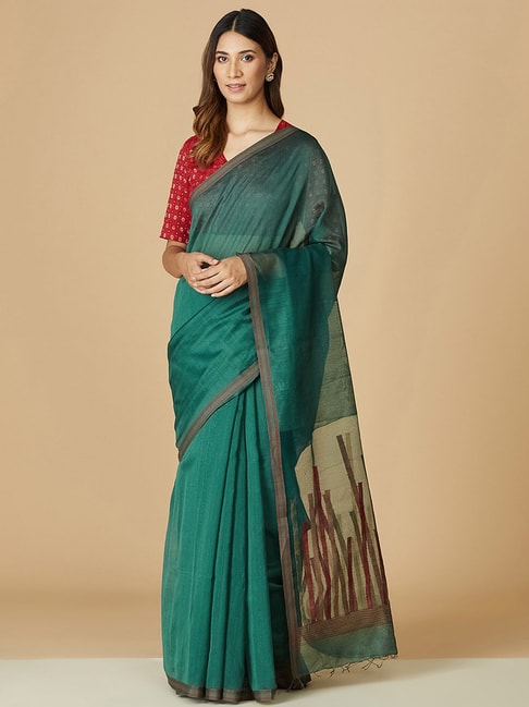 Fabindia Green Saree Without Blouse Price in India