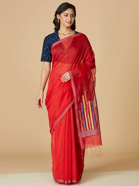 Fabindia Red Saree Without Blouse Price in India