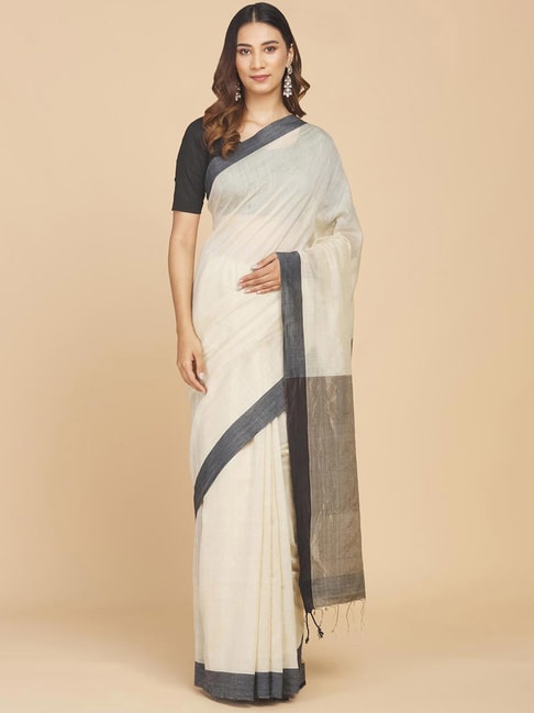 Fabindia Off-White Saree Without Blouse Price in India