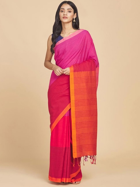 Fabindia Red Cotton Saree Without Blouse Price in India
