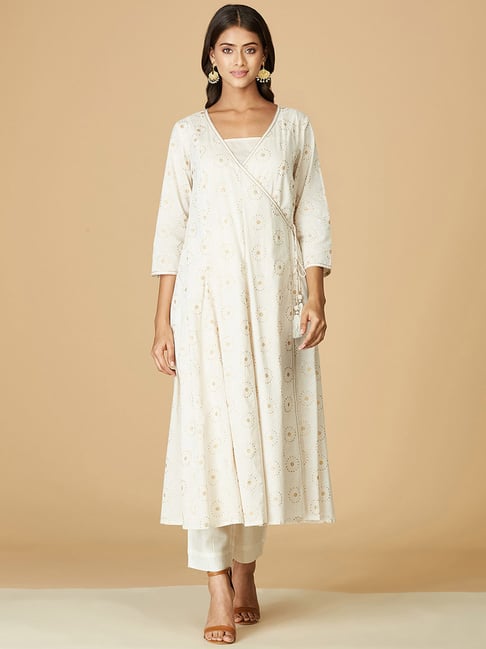 Fabindia Off-White Cotton Printed A Line Kurta-picture-43