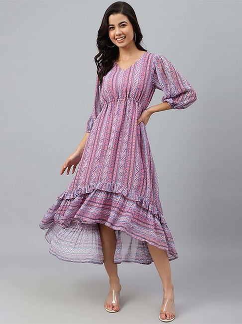 Janasya Pink Printed A-Line Dress Price in India