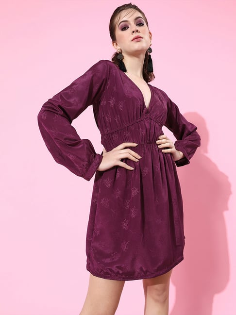 Cation Purple Printed Fit & Flare Dress-picture-26