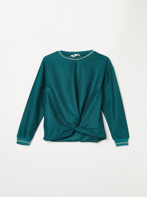 Fame Forever by Lifestyle Teal Self Design Full Sleeves Top