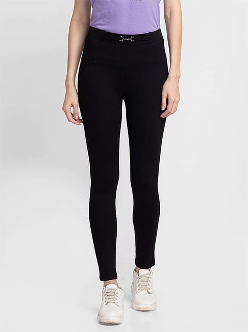 Buy online Women Mid-rise Black Solid Treggings from bottom wear for Women  by Globus for ₹549 at 50% off