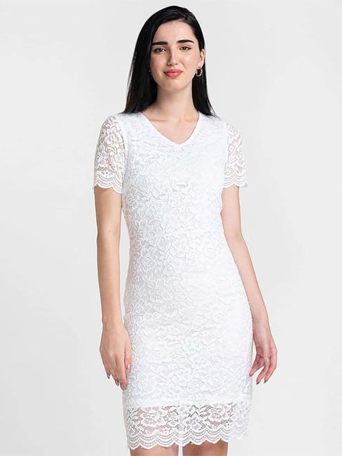 Globus White Self Pattern Slip Dress Price in India