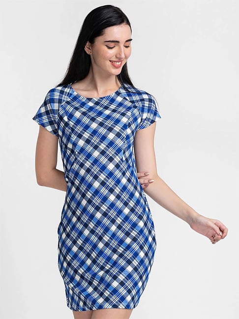 Globus Blue & White Chequered Slip Dress Price in India