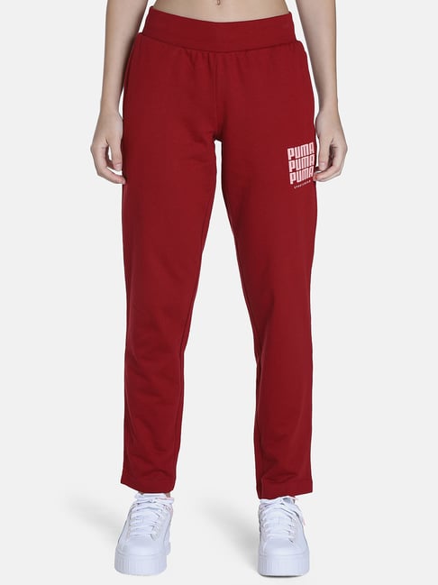 Buy Puma Red Logo Print Mid Rise Trackpants for Women Online