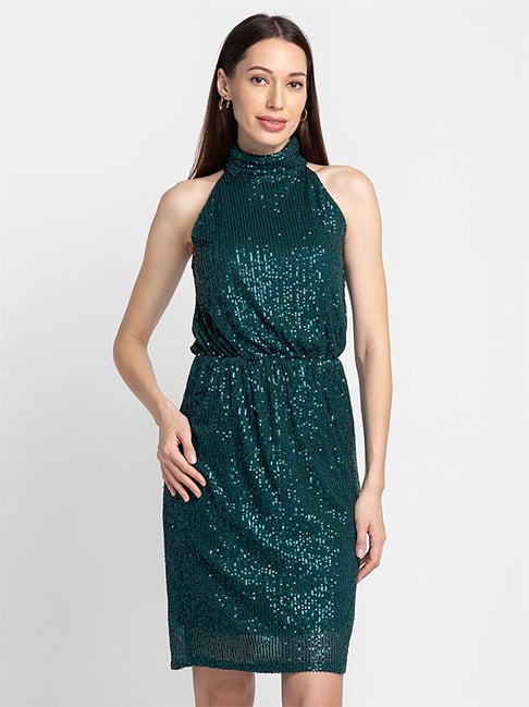 emerald green embellished dress