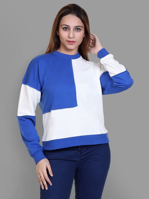 Buy Club York Blue White Color-Block Sweatshirt for Women Online