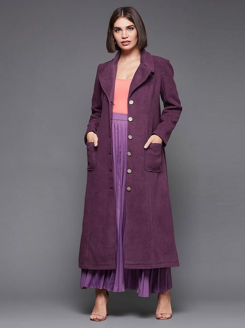 Buy Miss Chase Purple Patched Pocket Button Down Longline Coat for