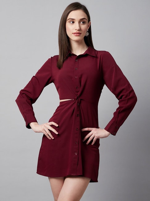 Rare Maroon Mini Cut-Out Shirt Dress Price in India