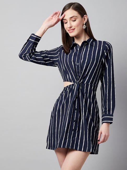 Marie Claire Navy Striped Shirt Dress Price in India
