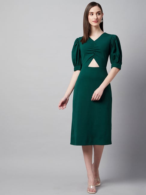 Buy Marie Claire Green Cut-Out Puff Sheath Midi Dress for Women