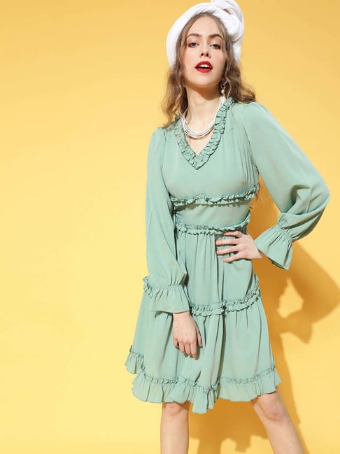 Melon by PlusS Green A-Line Dress Price in India